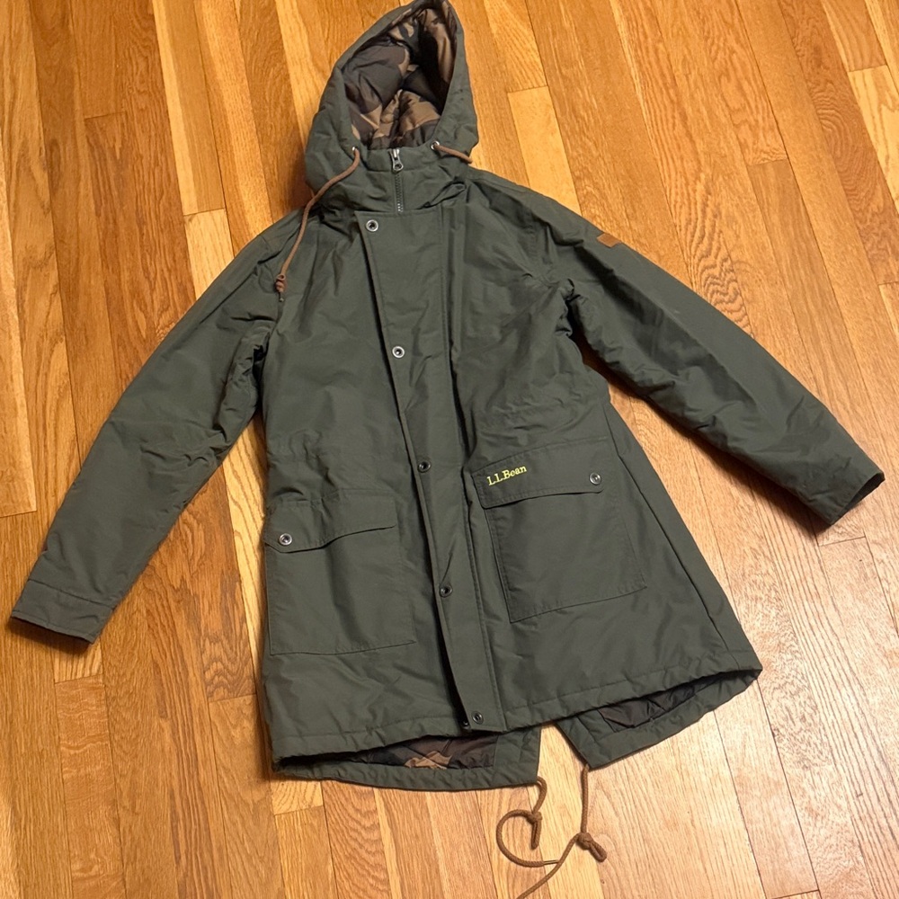 L.L. Bean Olive Hooded Fishtail Insulated Jacket